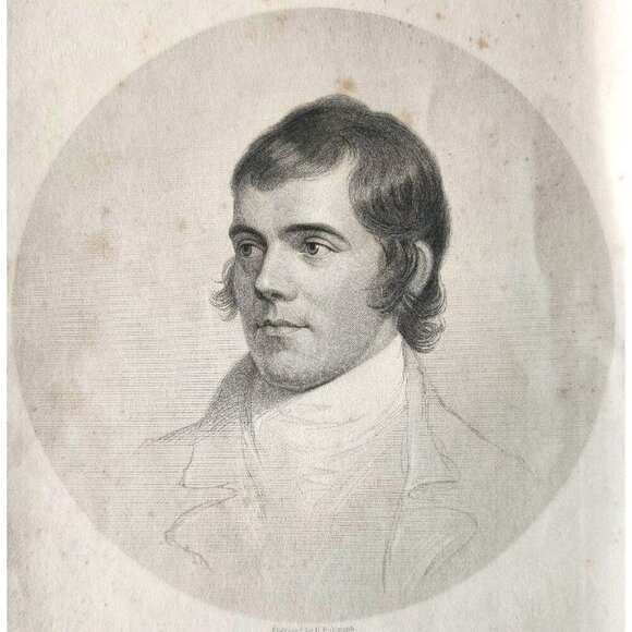 1844 Robert Burns Poet Portrait Engraving Victorian Scotland Skirving DWSS21 - Picture 1 of 2